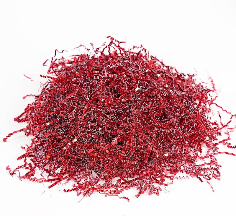 Bobobag - 4oz Crinkle Cut Paper Shred Filler Recyclable Gift Wrap Confetti Raffia Grass Shiny Shred Paper for Easter Baskets Filler Creative Eggs Decor (Red) - Image 4